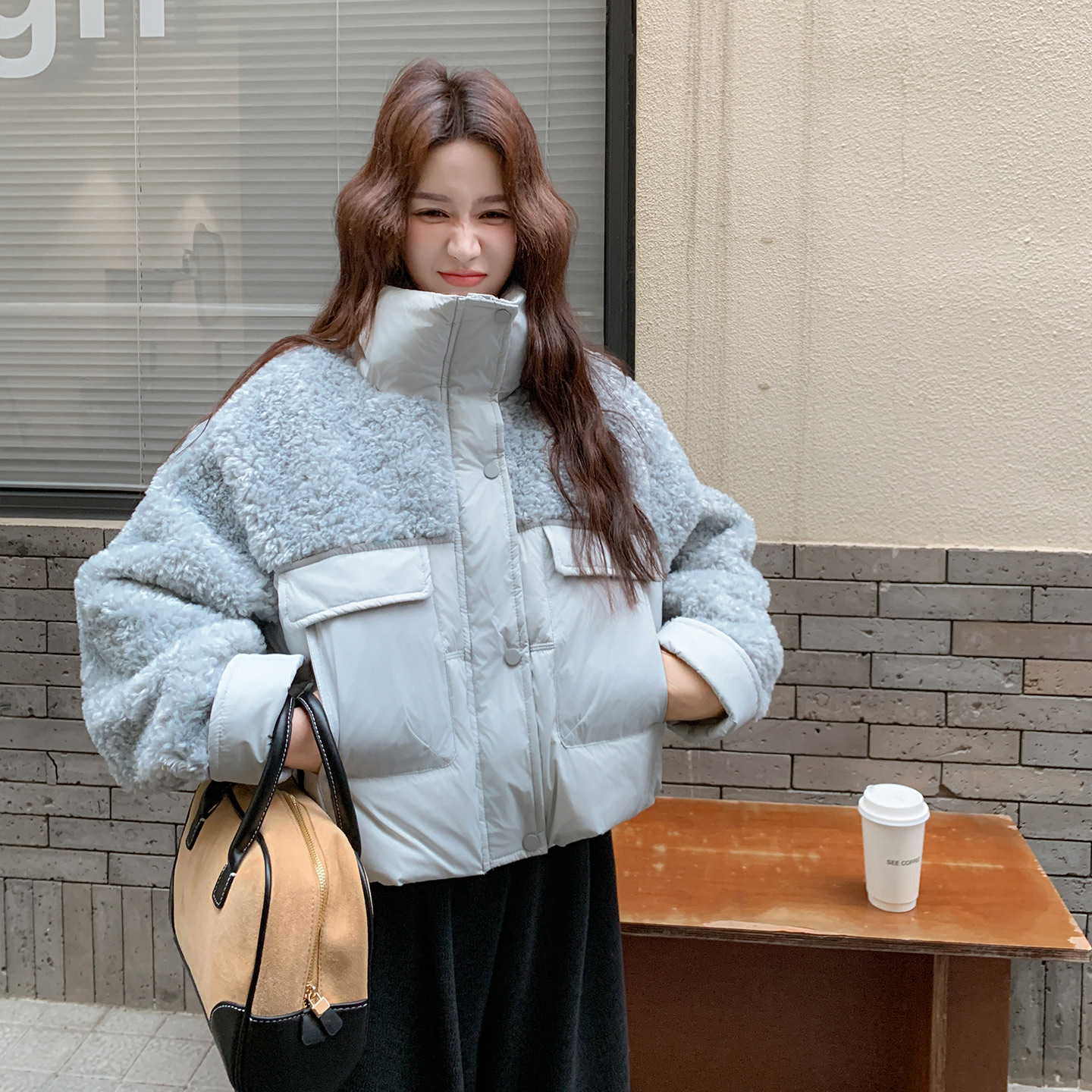 蓝色少女范拼接羽绒服女短款2025新款90白鸭绒小个子保暖外套