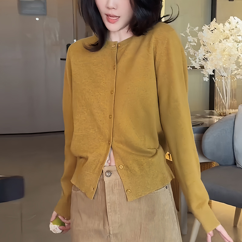 薄款超好看针织衫女2025新款秋季黄色针织开衫外套防晒空调衫上衣