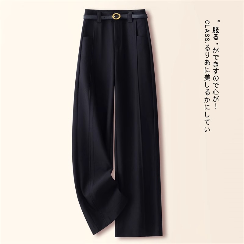 拉夏贝尔黑色西装阔腿裤女春秋2025新款高腰显瘦休闲窄版直筒裤子