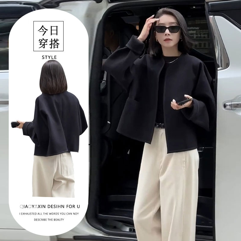 御姐轻熟风穿搭套装女港味气质显瘦黑色短款外套高腰有质感拖地裤