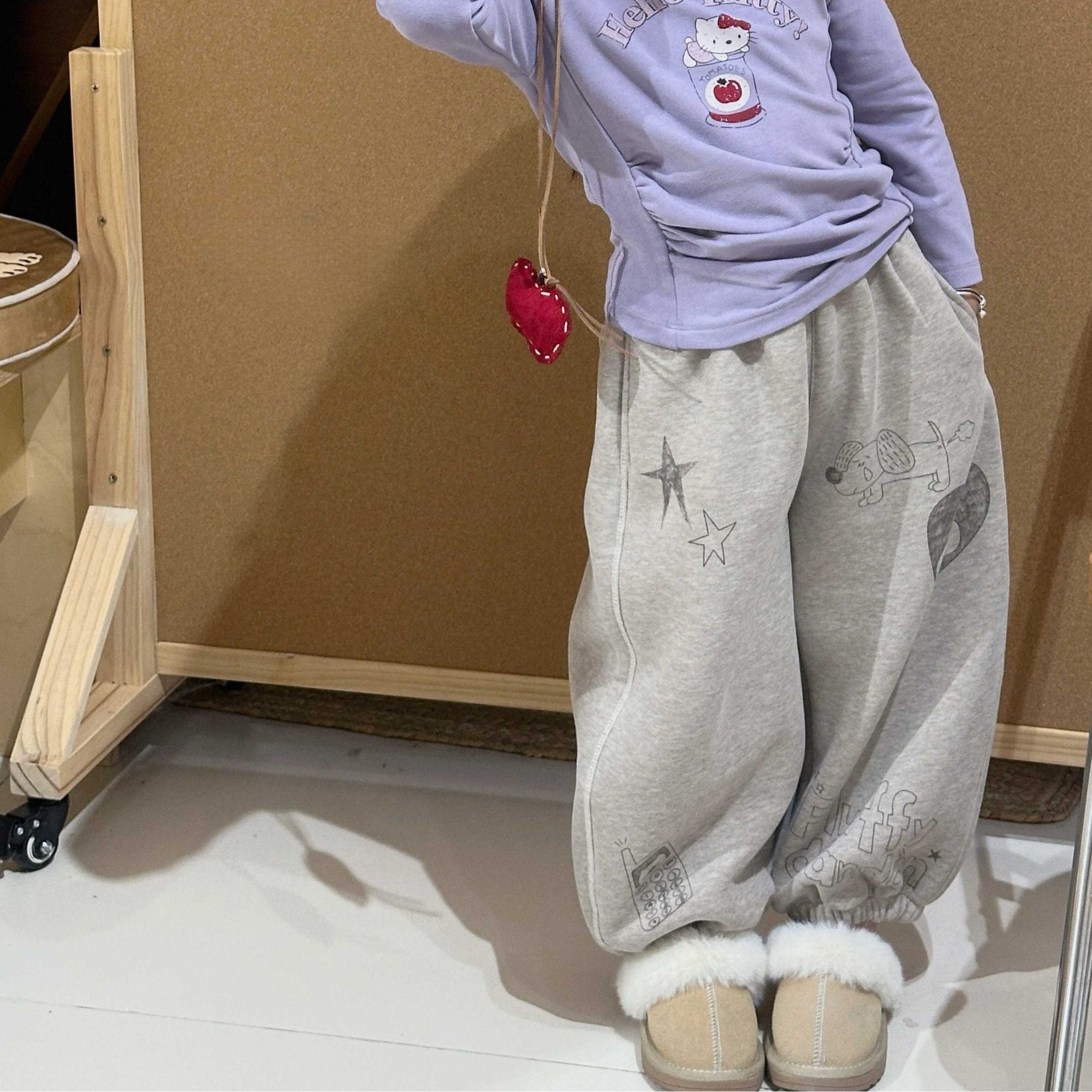 女童裤子秋冬卡通休闲加厚加绒卫裤女宝宝韩版可爱保暖舒适束脚裤