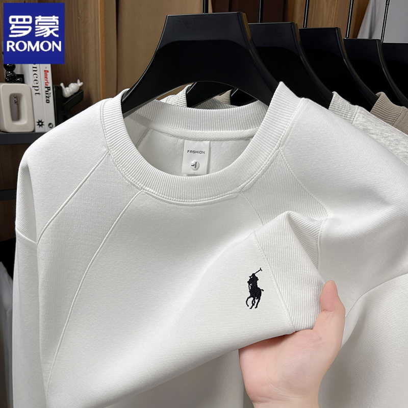 【新疆长绒棉】罗蒙秋季新款刺绣马标男士长袖卫衣休闲圆领宽松上衣