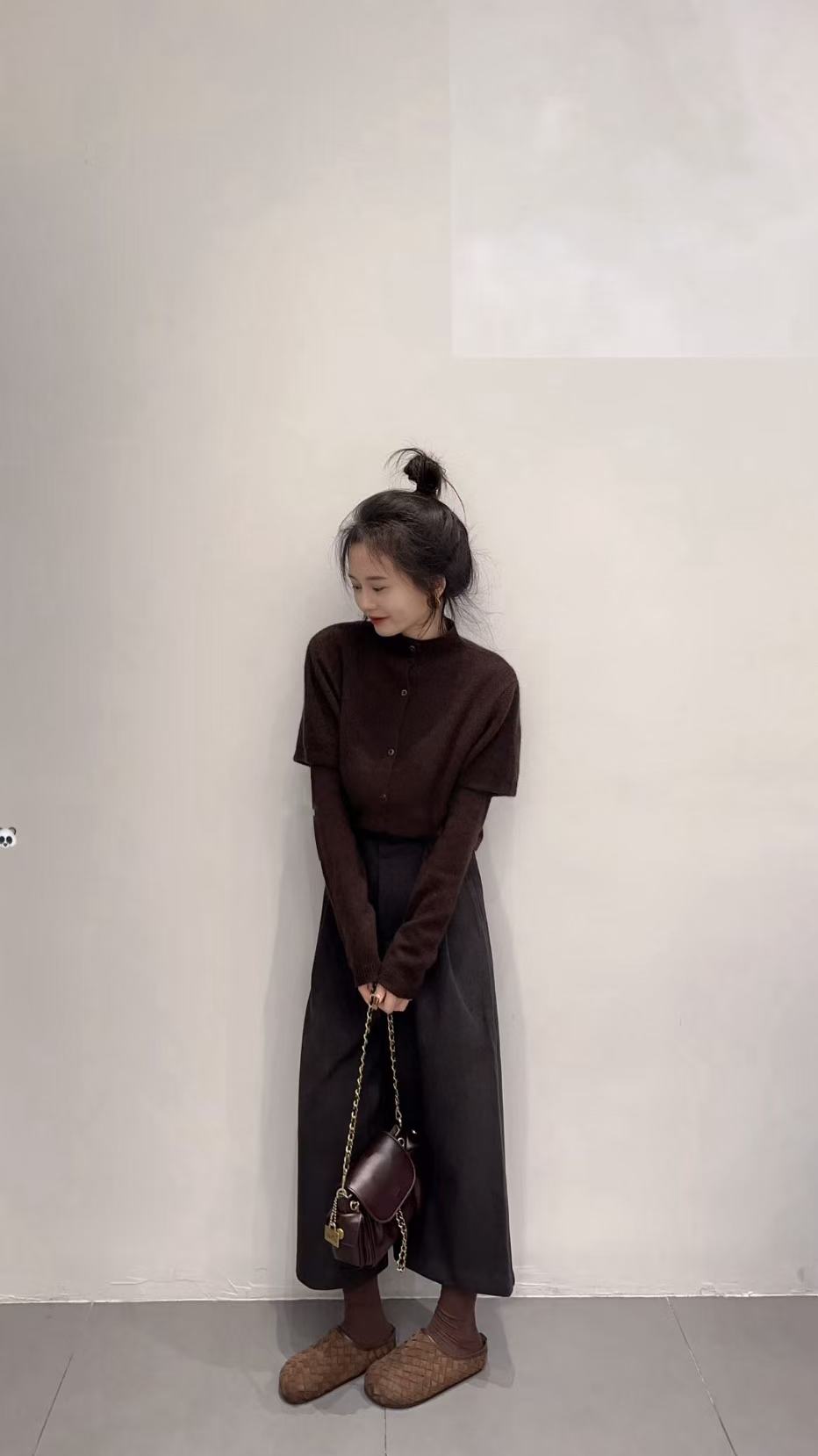 2025秋季新款韩系设计感外搭披肩毛衣长袖针织衫两件套百搭阔腿裤