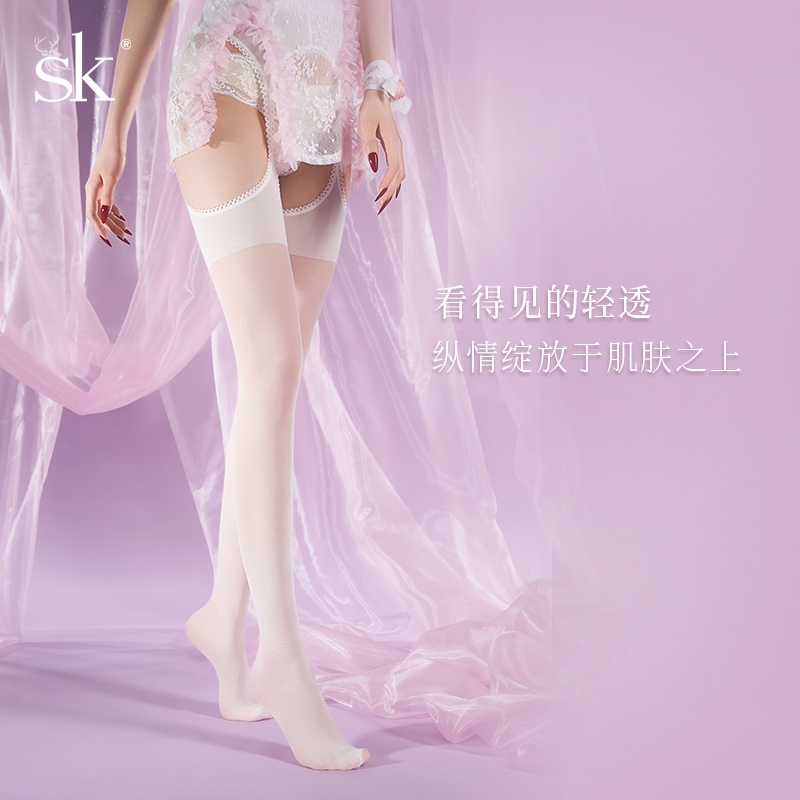 SK「繁梦引」白色丝袜女吊带一体蕾丝边芭蕾袜连裤袜性感白丝美肤袜