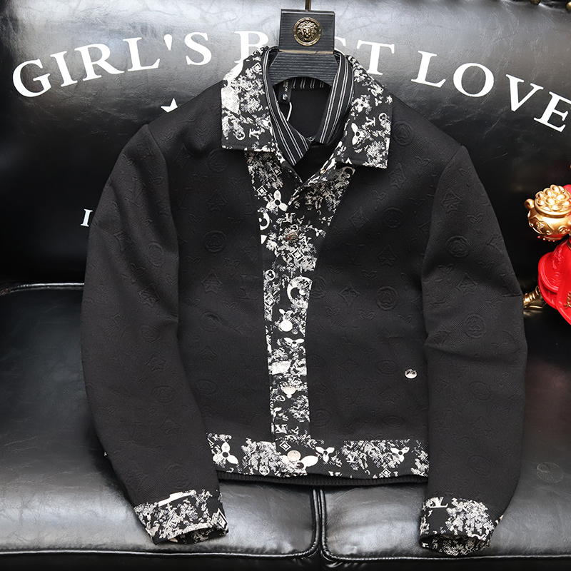 富比莫维新款秋冬装加厚翻领夹克男士个性帅气拼接修身外套