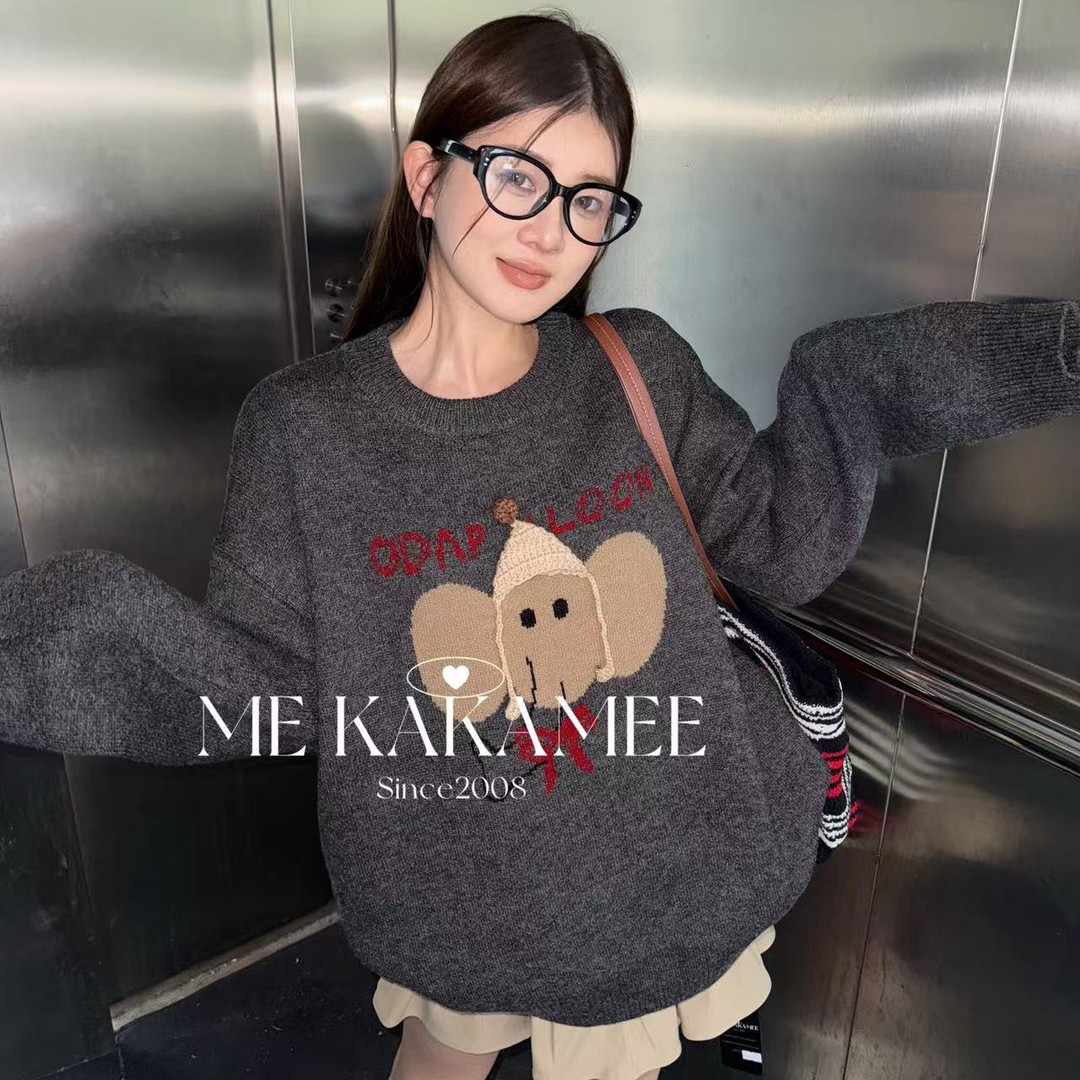 孕妇毛衣卡通小象图案2026新款秋冬季保暖外穿显瘦孕妇上衣