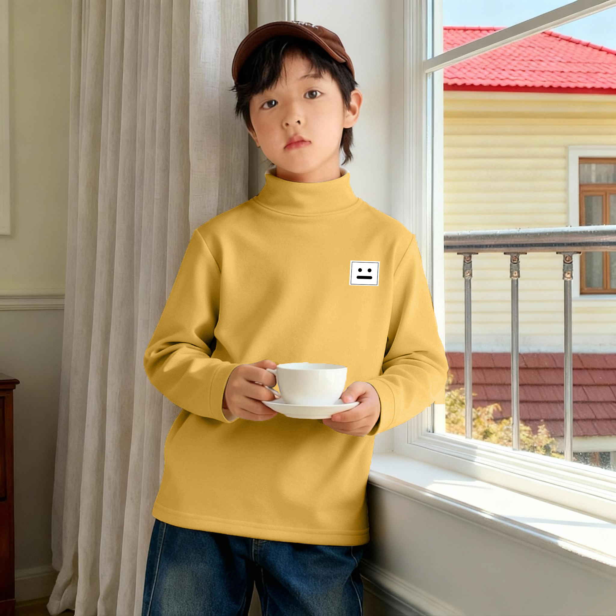 儿童德绒打底衫半高领男童保暖磨毛上衣中大童男孩秋冬装长袖T恤