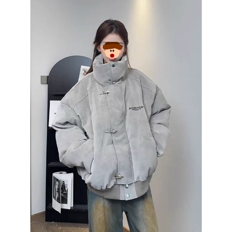 麂皮绒扎染服男款冬季加厚立领棉衣外套cleanfit短款面包服