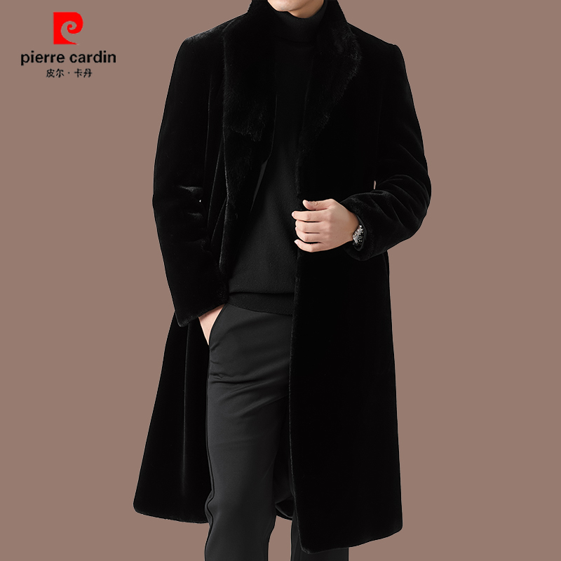 【国际名牌皮尔卡丹】高档男士长款水貂领毛呢大衣冬季抗寒过膝大衣