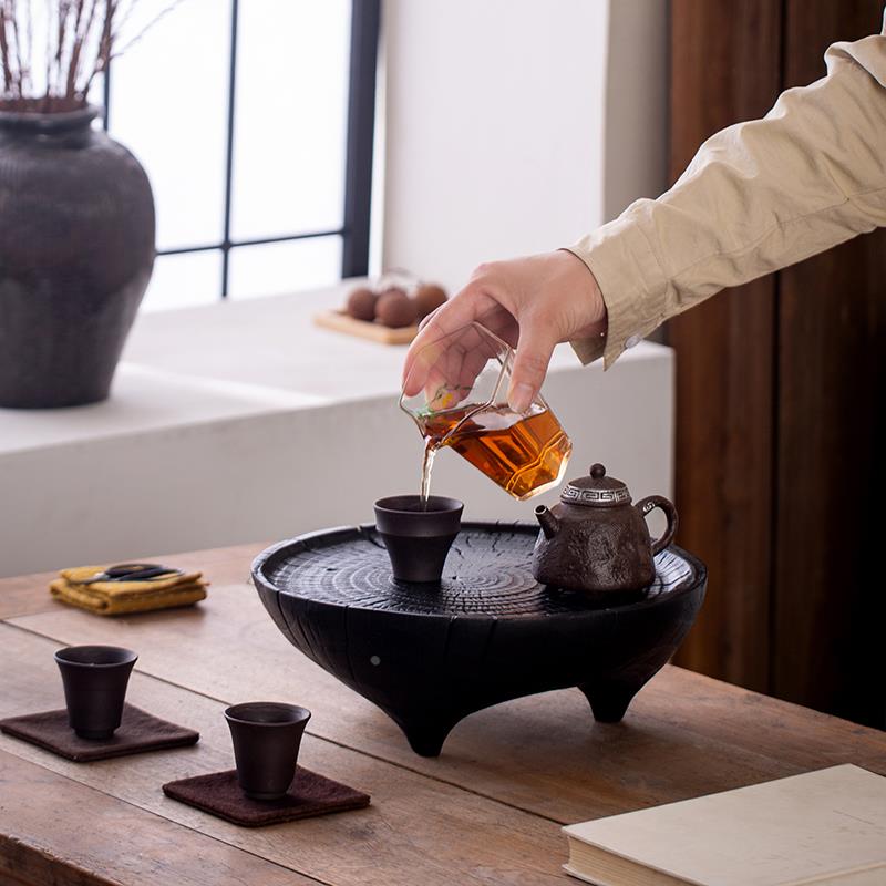 侘寂风实木炭烧壶承侘寂风干泡盘茶壶底座隔热垫家用茶台小茶几