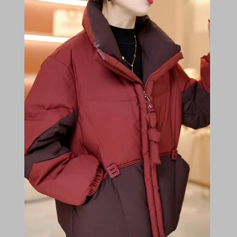 小众撞色拼接棉服2026冬季款造型独特个性气质冬日潮流腔调