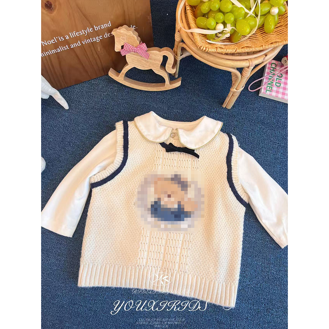 现飞飞家·学院熊25秋卡通学院风女童可爱韩系针织套头马甲 FF2901