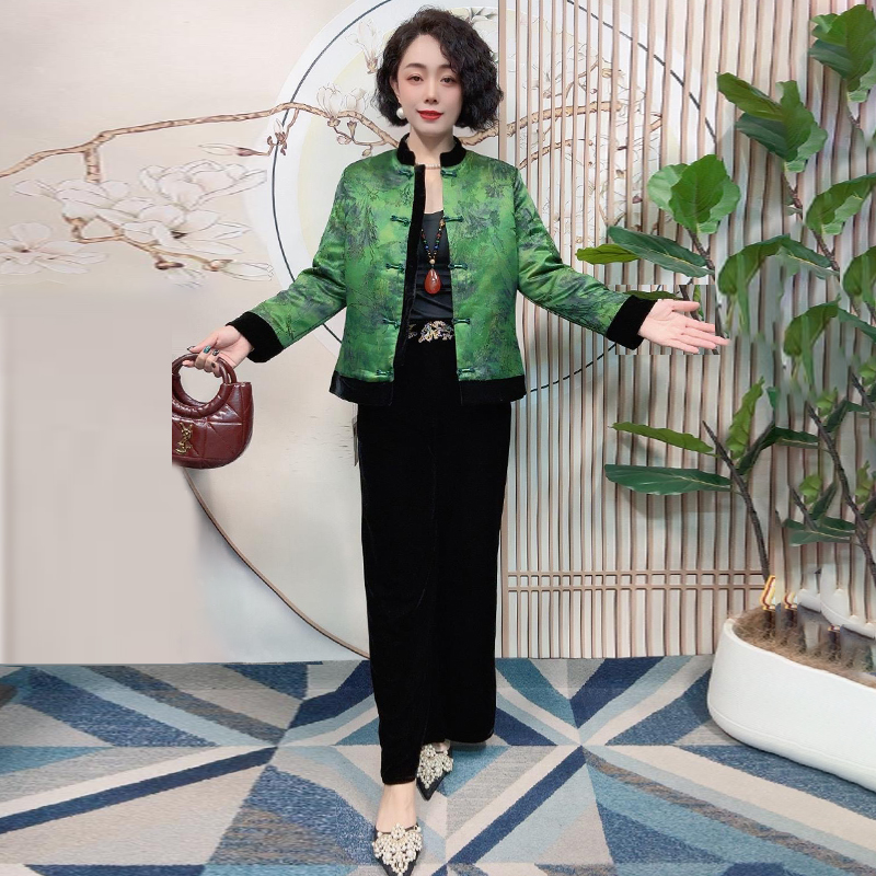 时尚国风妈妈装加棉短外套2025秋冬新款唐装气质中老年女士上衣