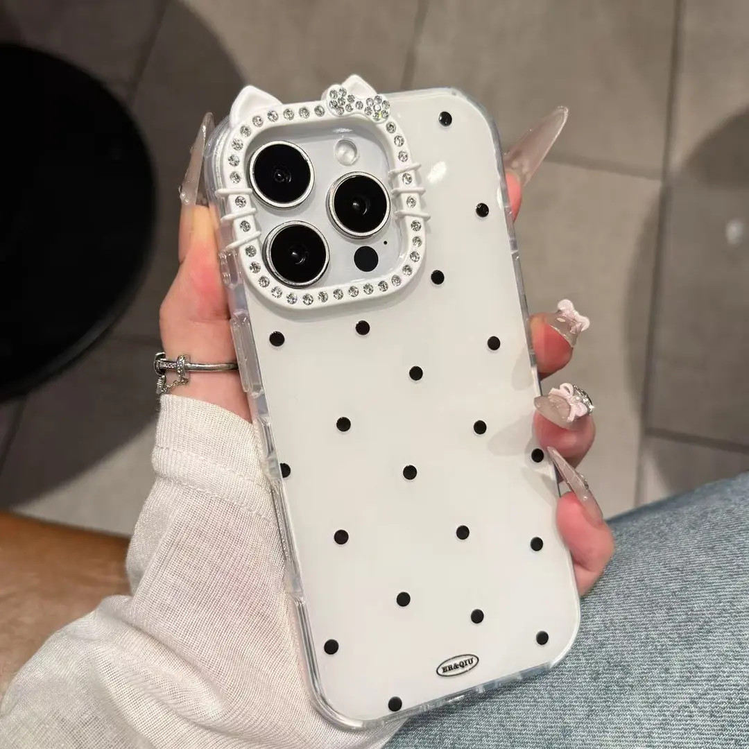 ins风满屏波点kitty猫镜头适用iPhone16手机壳15promax简约14/13