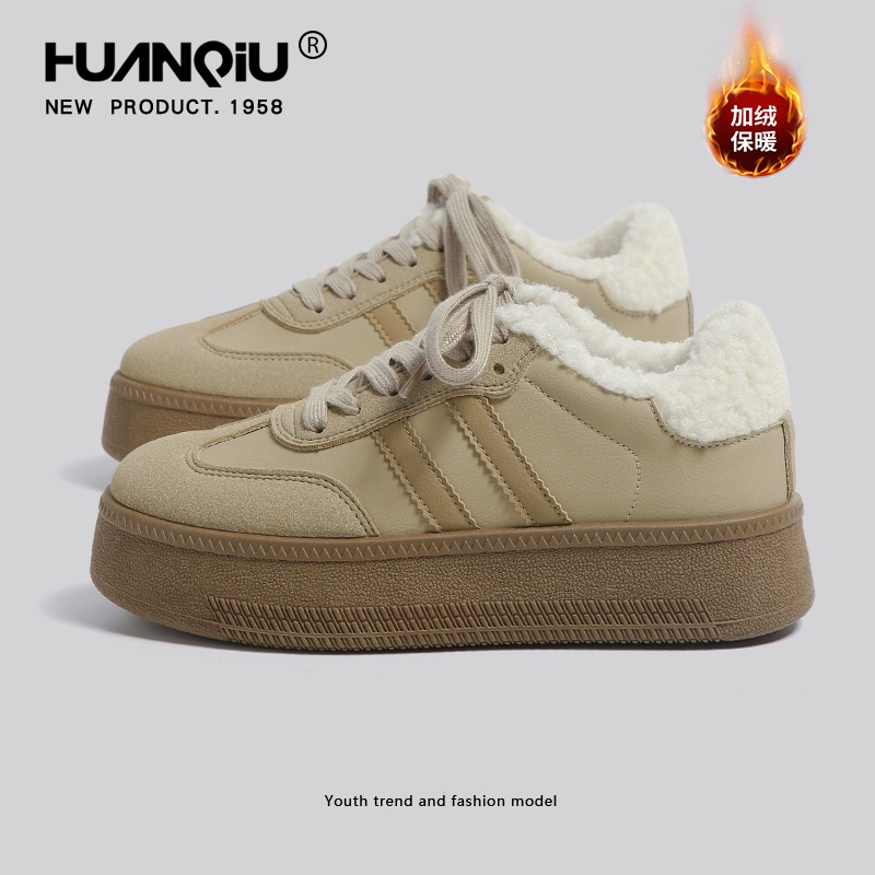 环球加绒德训鞋女2025新款爆秋冬棉鞋雪地靴厚底板鞋休闲运动鞋子