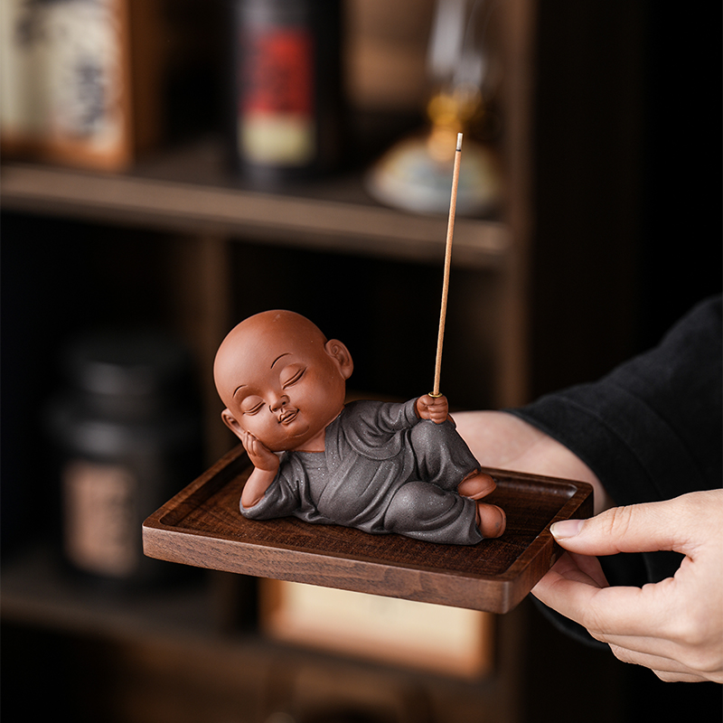 紫砂小和尚茶宠摆件多功能线香炉香道摆件静心禅意家用茶桌插香器
