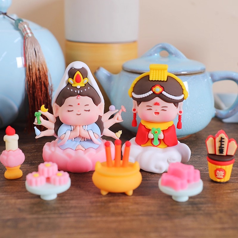 家居情绪稳定神仙贡品小摆件千手观音财神爷办公工位桌面装饰礼物