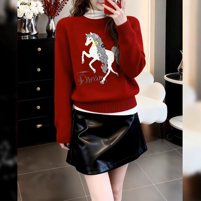 小马缀花毛绒针织衫2025冬季新款暖绒质感宽松版型轻松潮流百搭