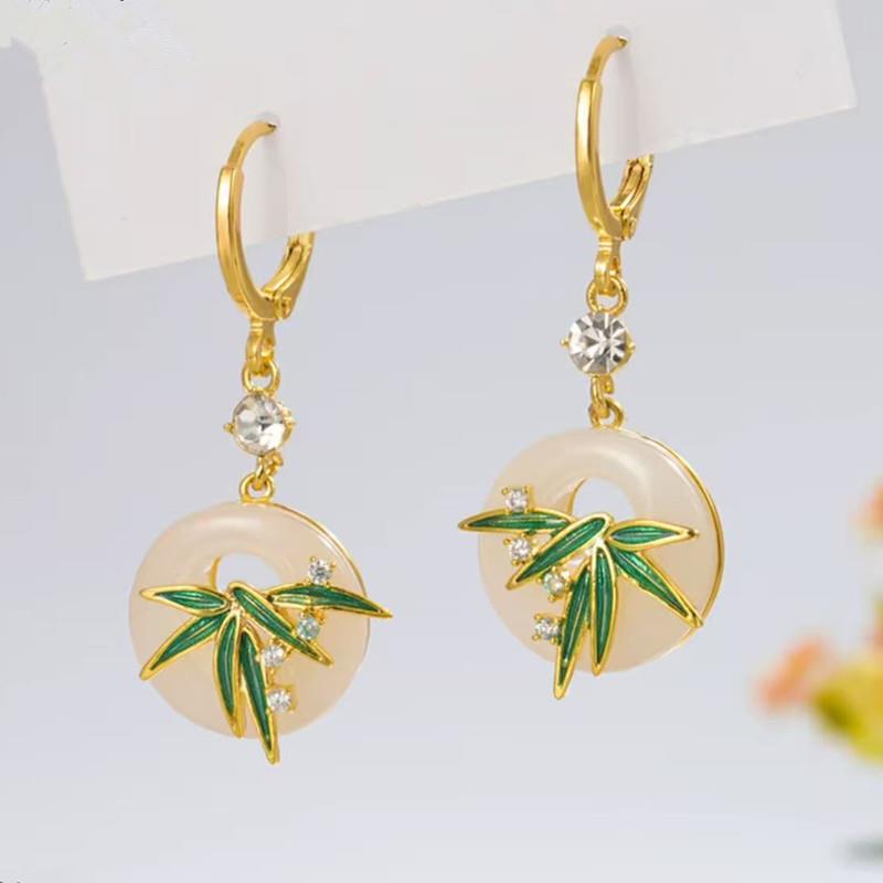 925银针新中式国风翠竹耳环2025新款古风旗袍竹节平安扣耳钉耳饰