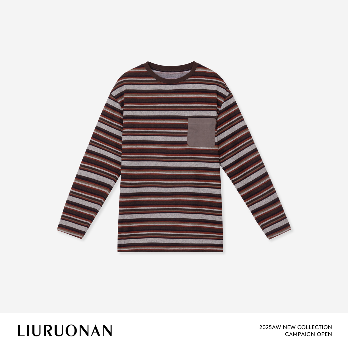 LIURUONAN 25FL【咖色条纹T恤】长袖复古宽松套头休闲针织上衣