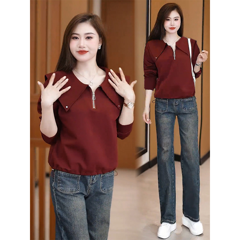 拉夏贝尔春秋穿搭卫衣女2025新款爆款洋气时尚娃娃领休闲长袖上衣