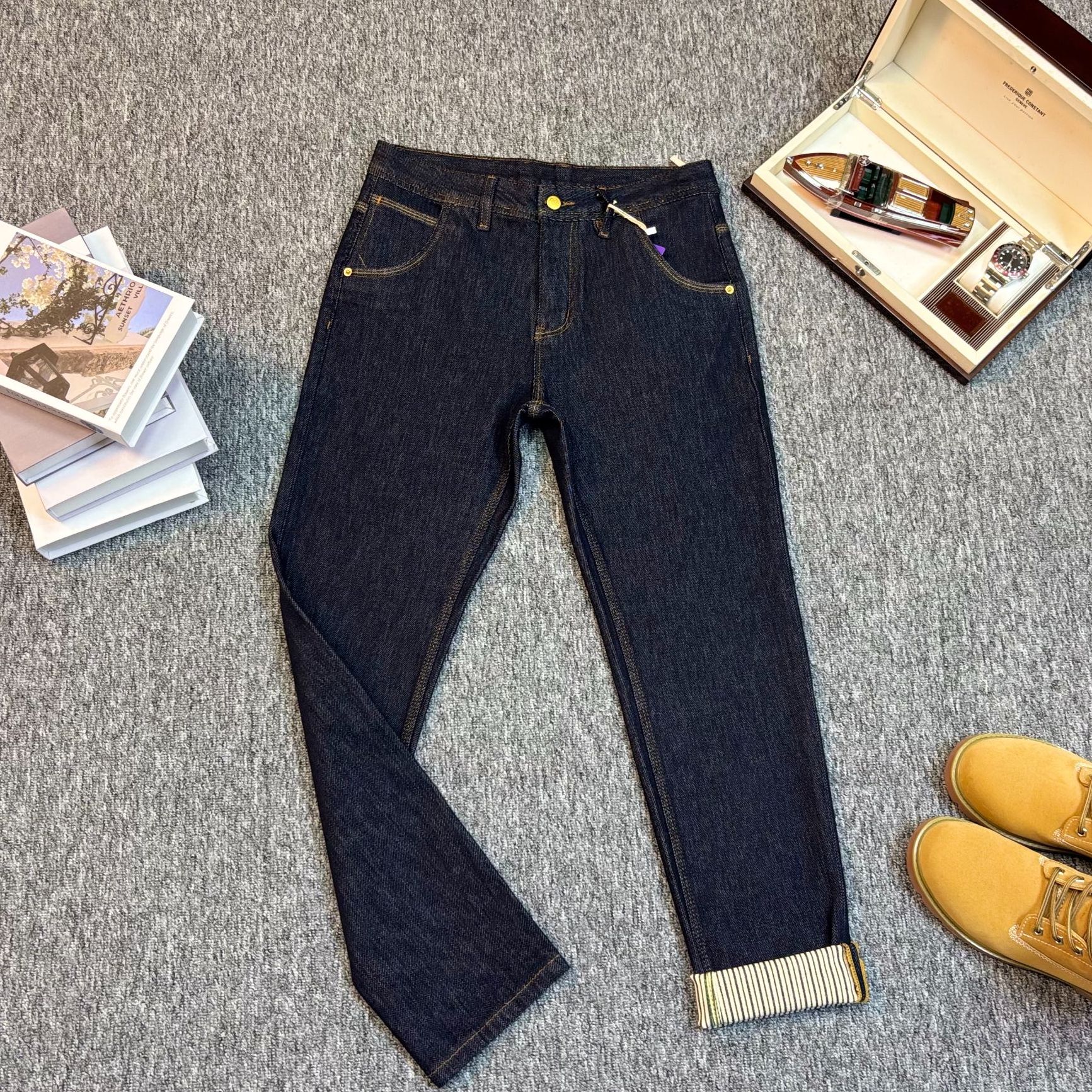 【卡贺斯】秋冬经典轻奢百搭美式男士原牛修身直筒复古牛仔裤