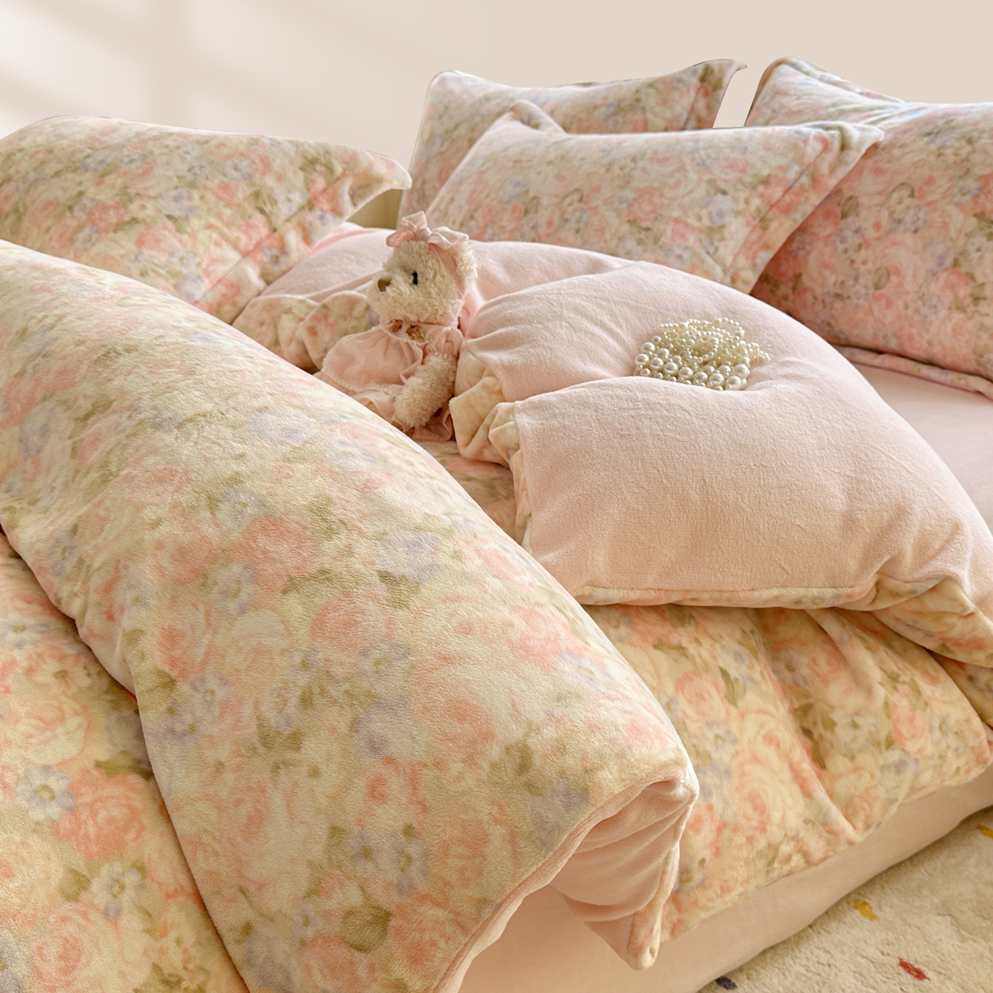 冬季碎花牛奶绒被套单件150x200冬天法兰珊瑚绒被罩单人加绒被单