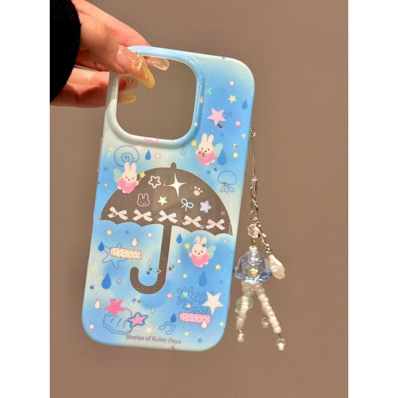 唯美小清新透底雨伞小天使米菲兔适用iphone16promax苹果15手机壳