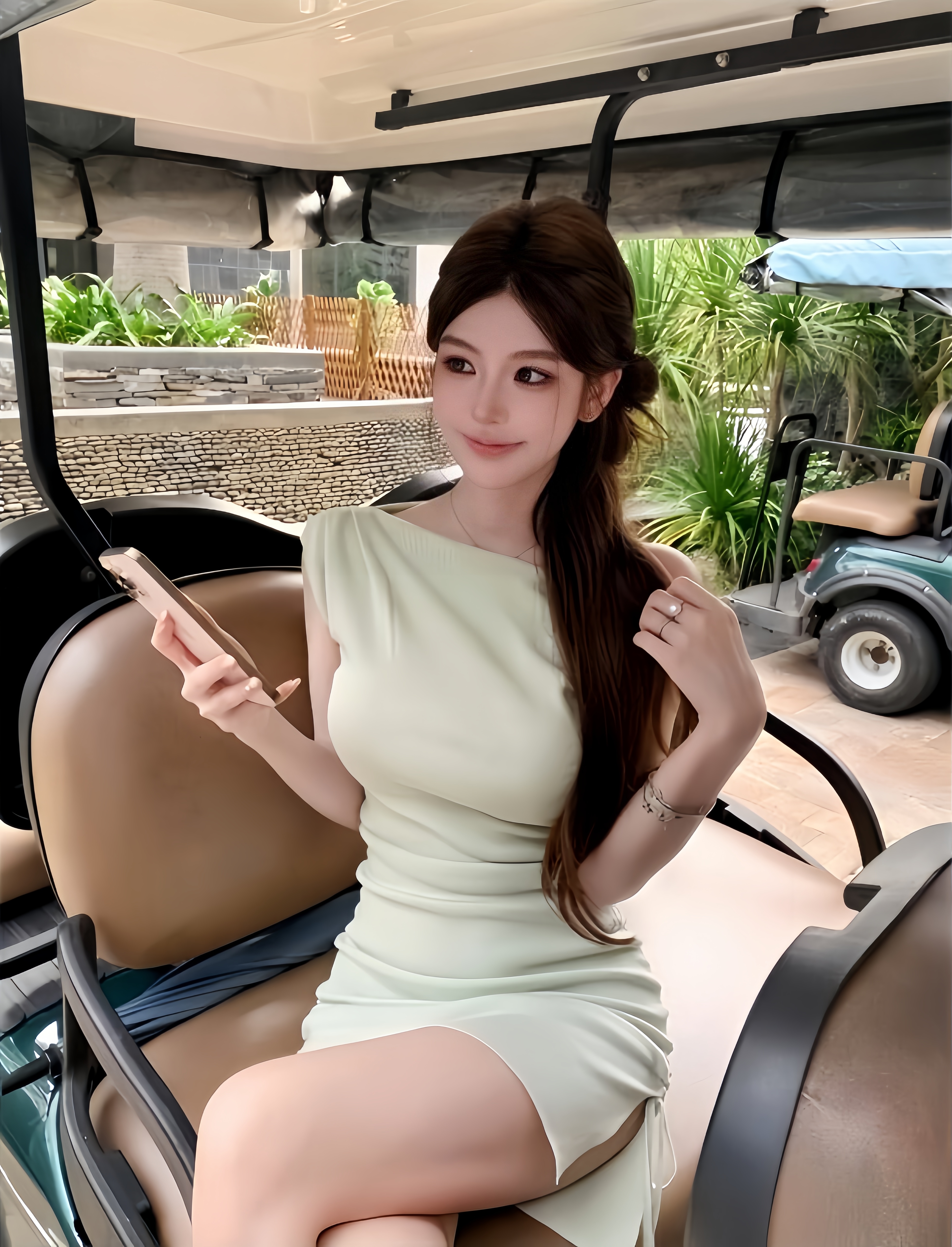 FAY【薄荷波曼】小众设计款斜肩收腰抽绳褶皱小开叉经典针织连衣裙