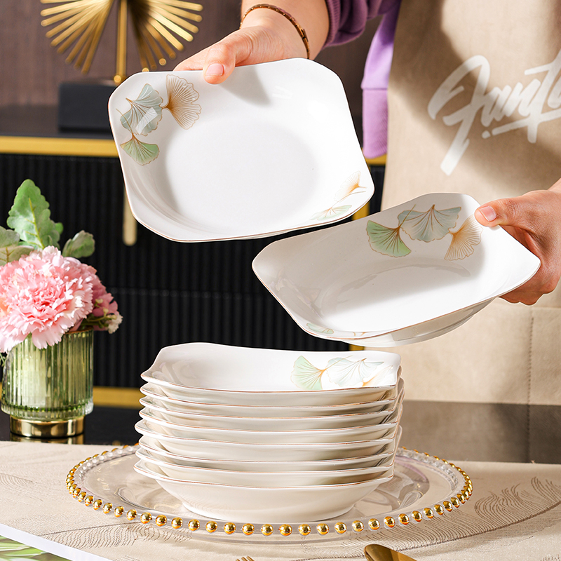 【银杏时光】8.5英寸如意方盘高颜值网红款家庭必备陶瓷方盘盘碟