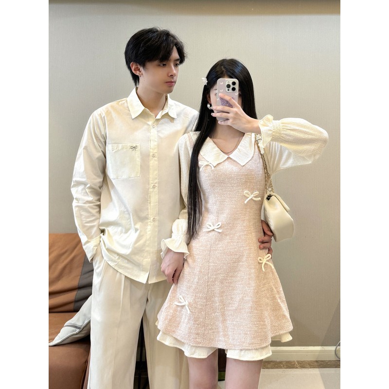 小众设计感情侣装秋季韩版长袖连衣裙裙子小香风法式一衣一裙潮牌