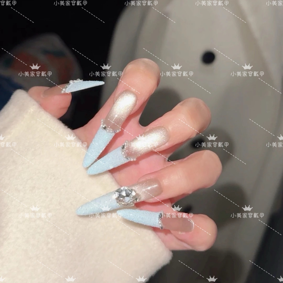 （蓝砂糖）爆闪色猫眼纯手工穿戴甲气质显白穿戴甲美甲可拆卸