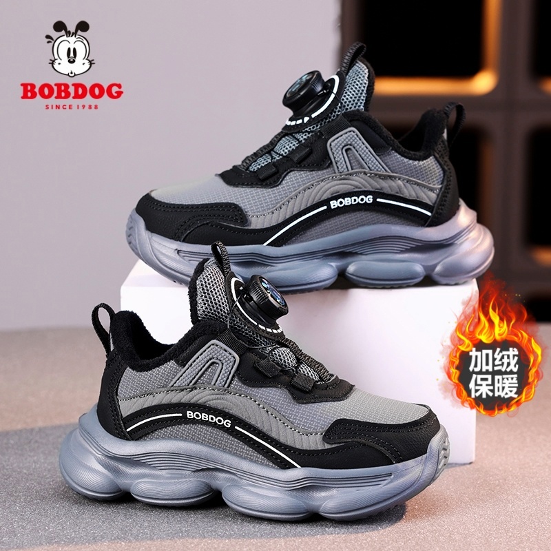 巴布豆男童棉鞋2025秋冬季新款皮面防水加绒保暖男孩子儿童运动鞋