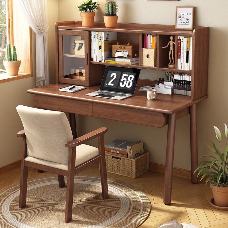 （现货速发）实木书桌书架一体桌中小学生高中生书桌家用电脑桌卧室