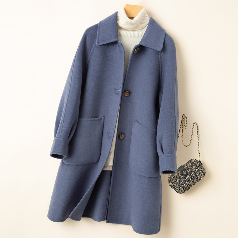 羊毛100%2024秋冬中长款百搭高端时尚韩版小个子双面羊毛大衣女羊