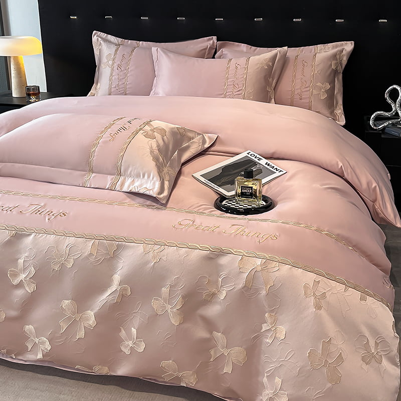 全棉纯棉裸睡新款欧式简约3D浮雕暗花轻奢高端暗花刺绣床单被套棉