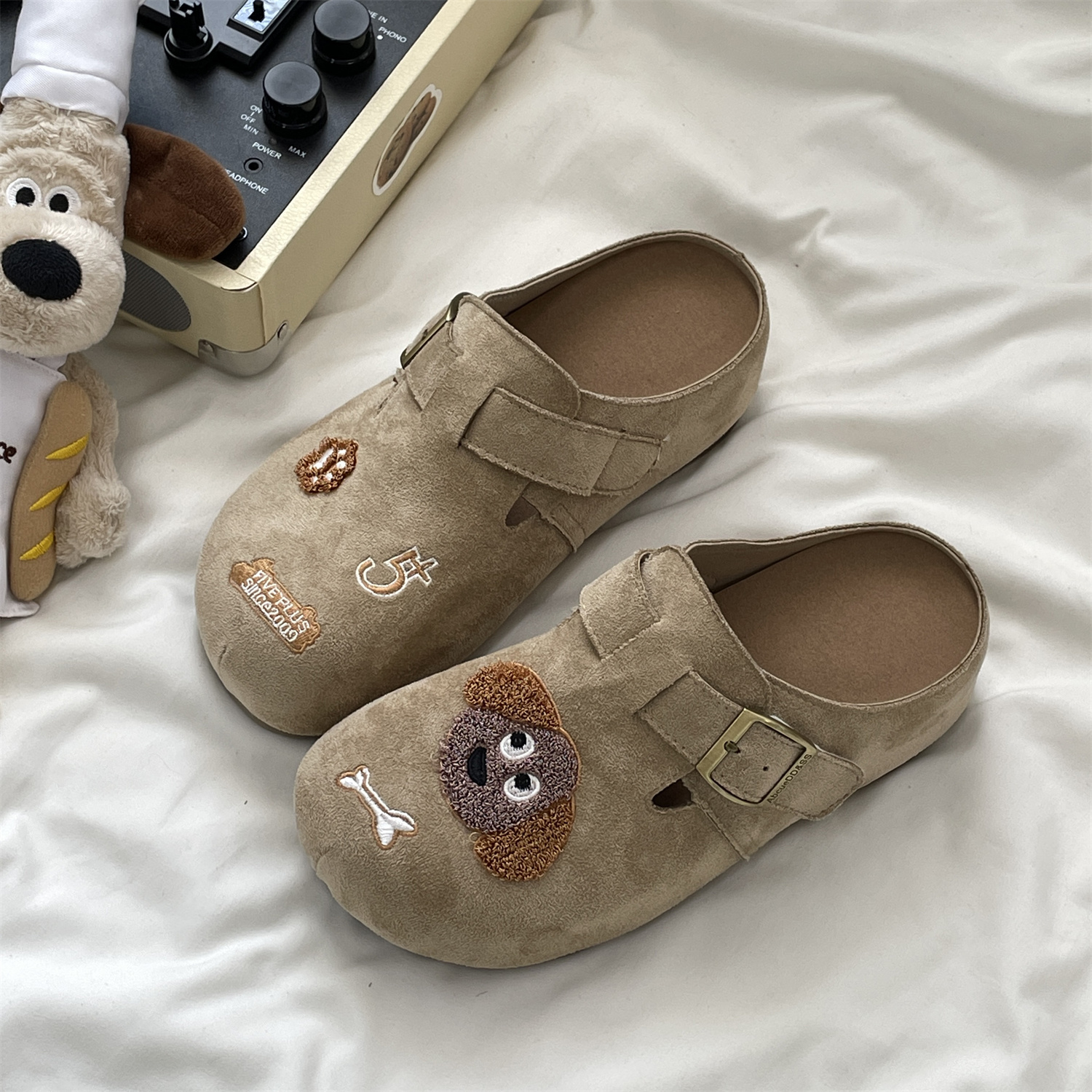 复古包头卡通半拖鞋女2025秋季新款软底一脚蹬内增高拖鞋女懒人鞋