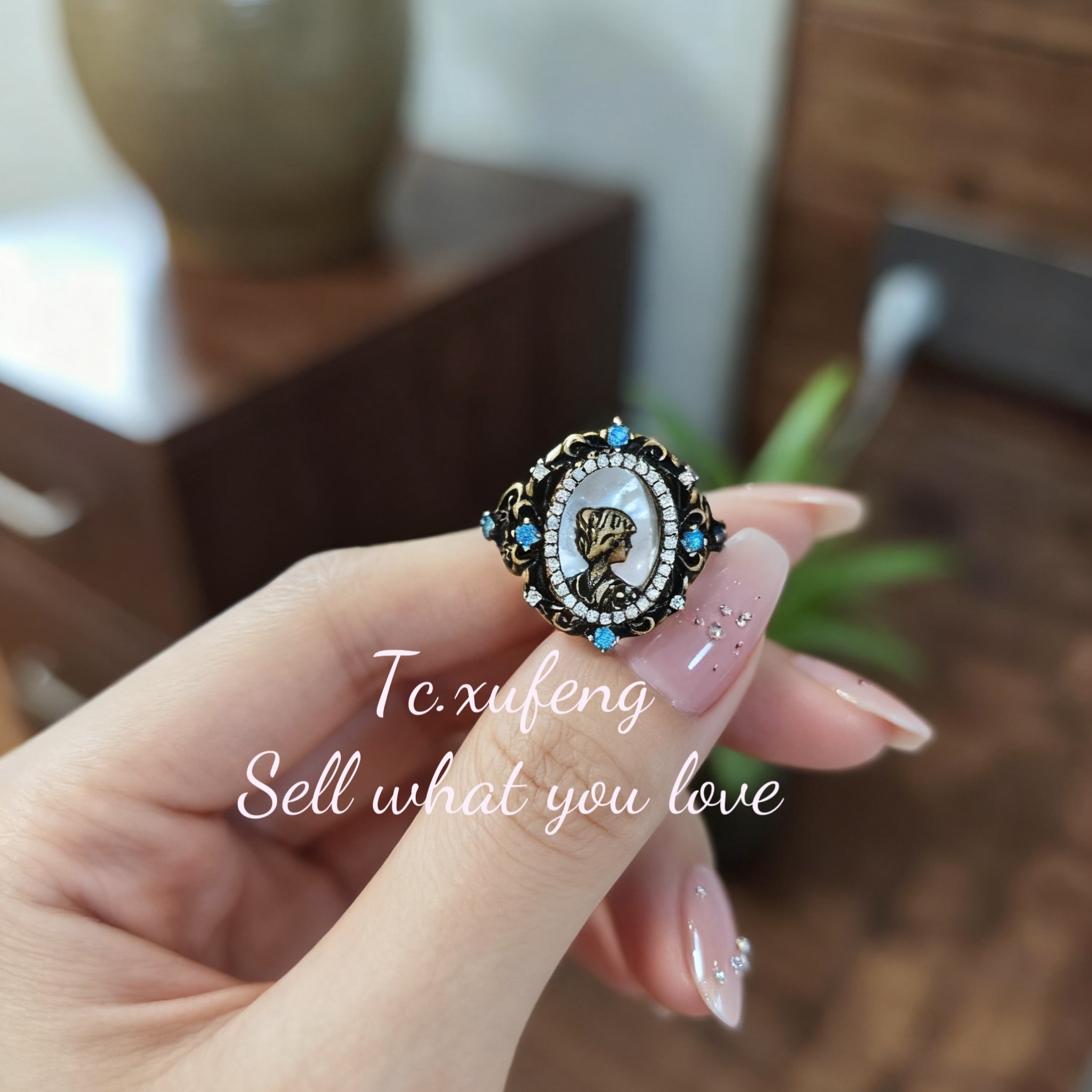 纯铜贝壳戒指 巴洛克女神复古雕刻奢华个性古铜戒指不掉色气质