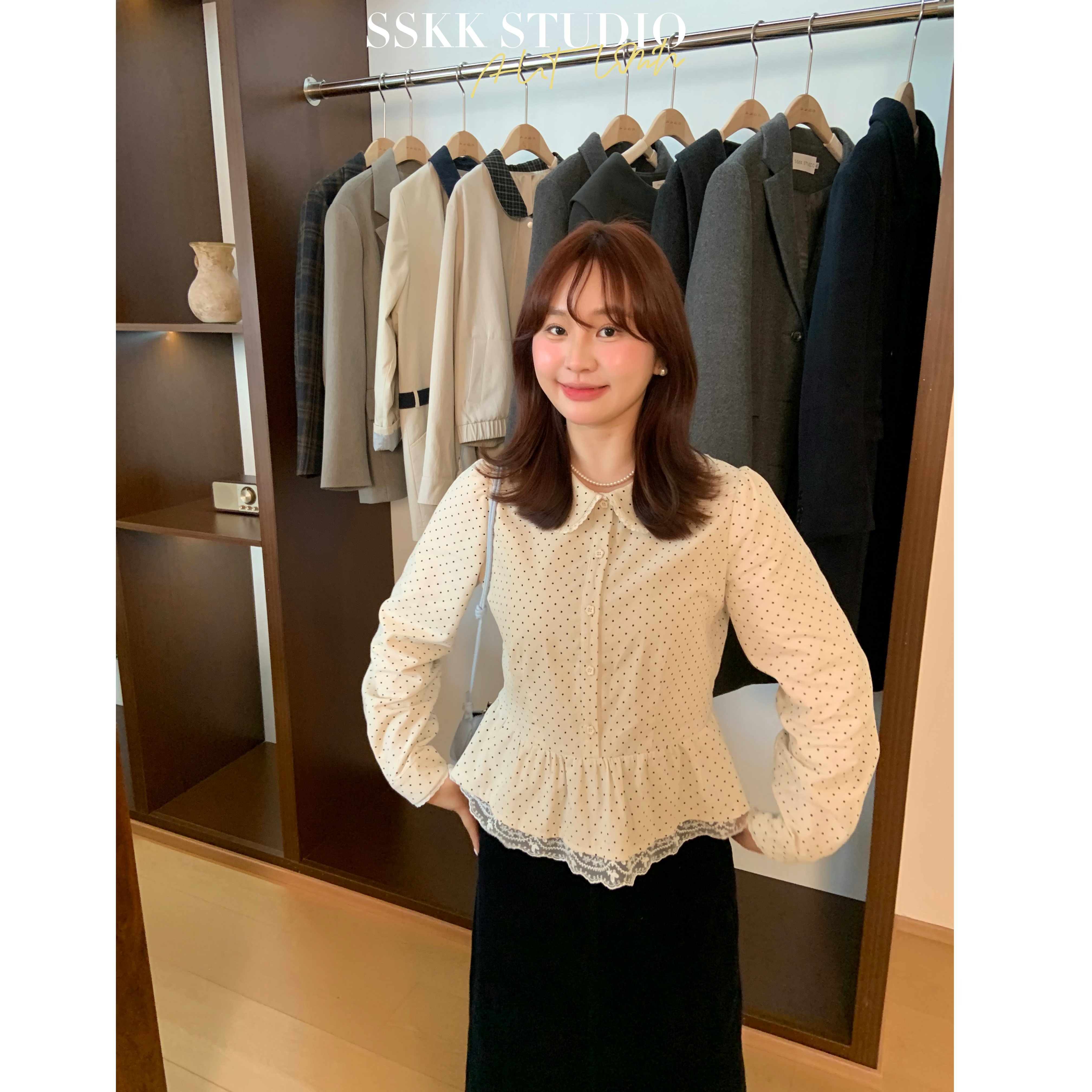 KMZY/KMZY山_山【氧系学姐】微胖甜美小清新韩式花边波点娃娃领衬衫