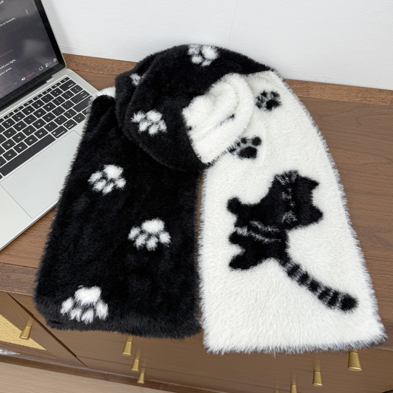 日系新款氛围感可爱仿貂毛小猫围巾女秋冬保暖百搭学生情侣围脖男