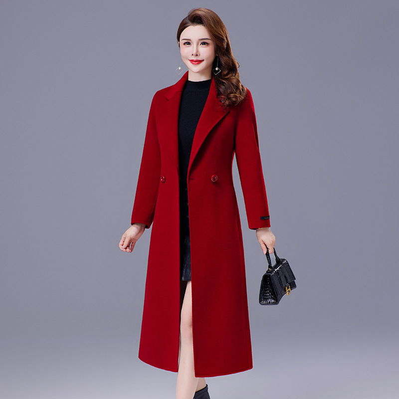 双面羊毛呢大衣女长款过膝2025新款秋冬修身中年妈妈毛呢外套潮流