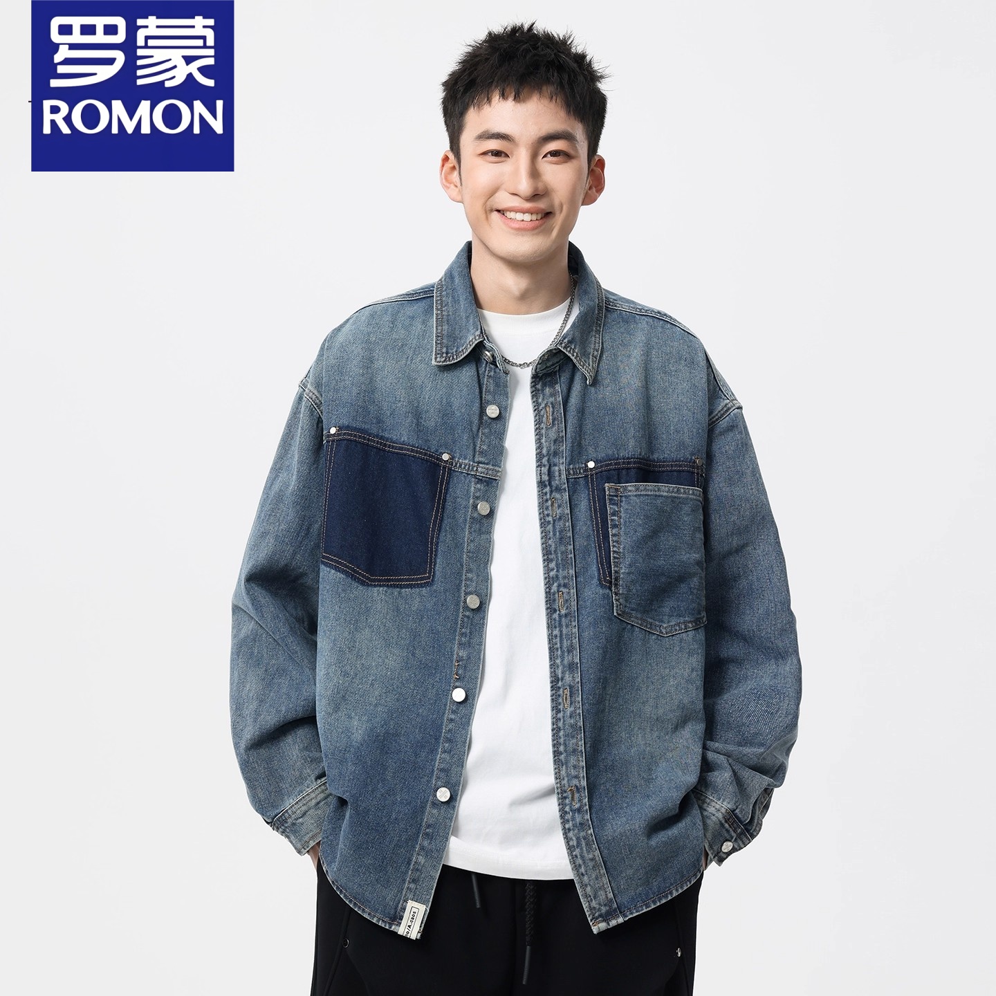 罗蒙宽松休闲牛仔衬衫男款2025秋季新款长袖衬衣外套开衫上衣服