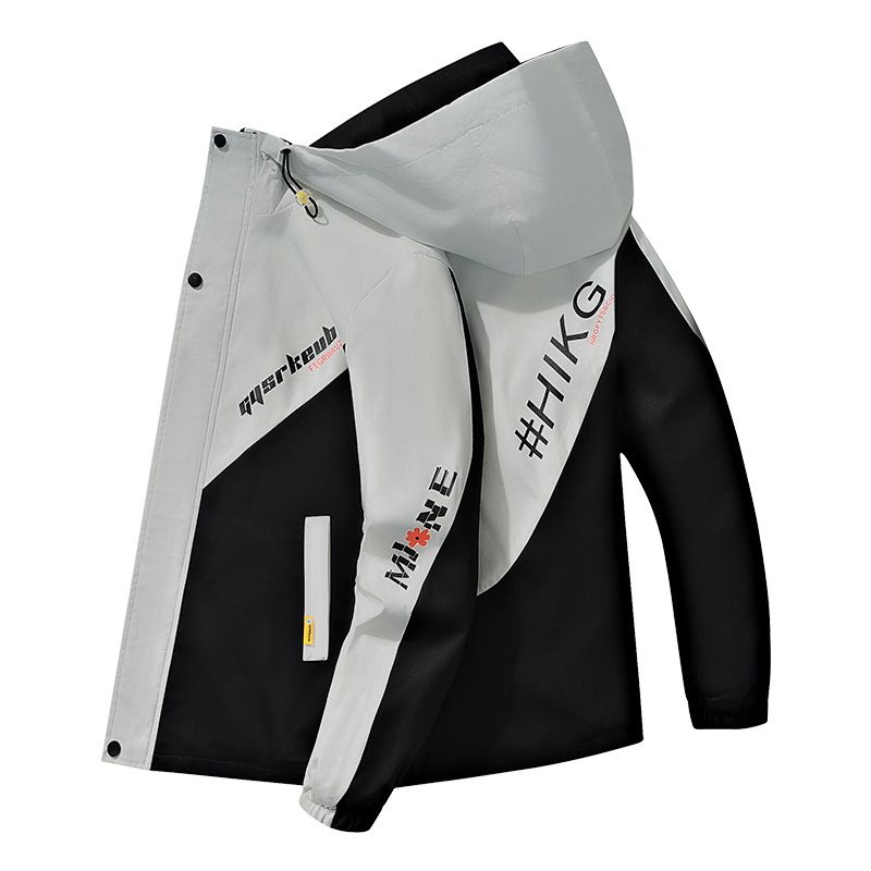 外套男春秋季新款潮牌宽松撞色拼接男士夹克工装百搭男装连帽褂子