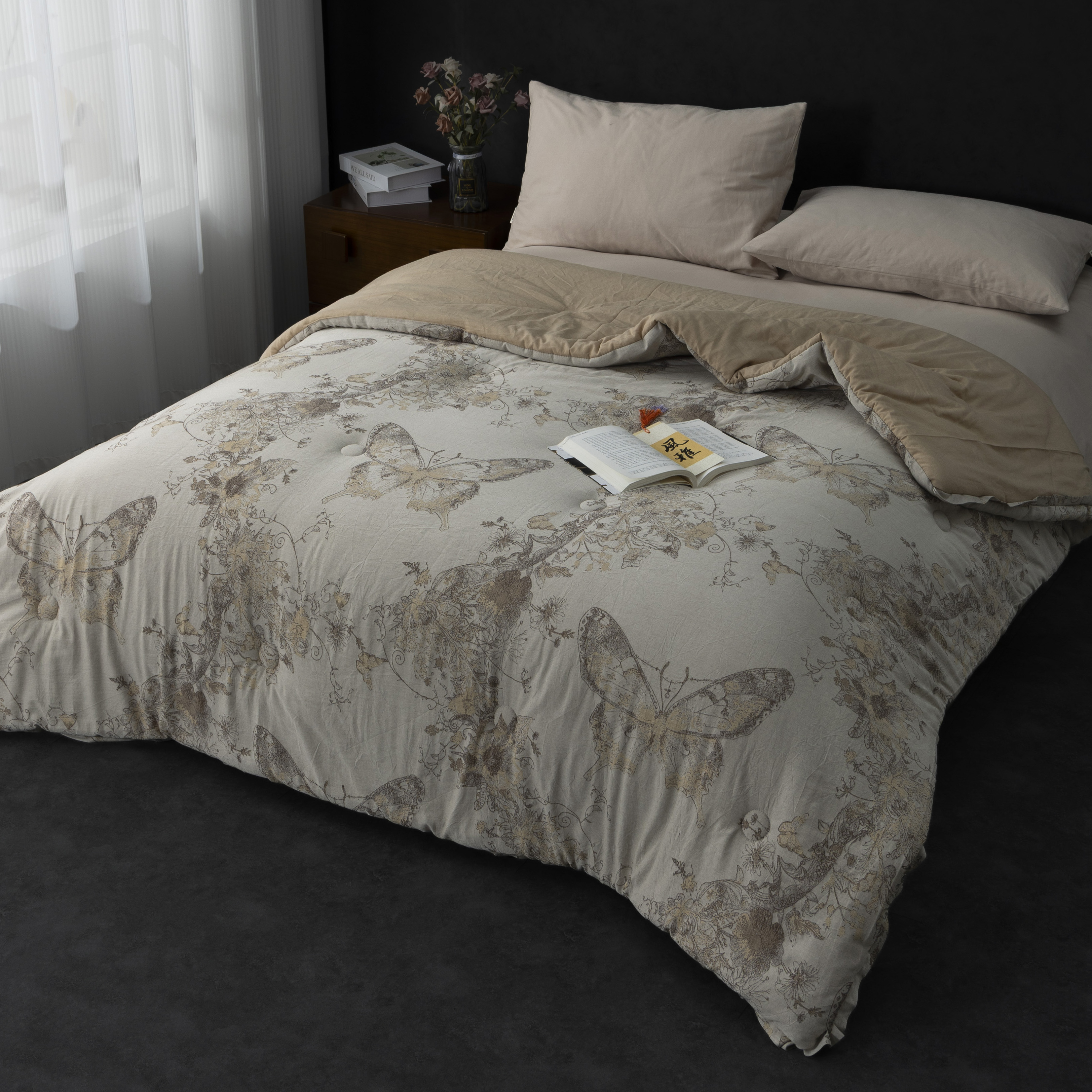 【福蝶】高端定制a类棉麻色织提花秋冬被 保暖被 可机洗