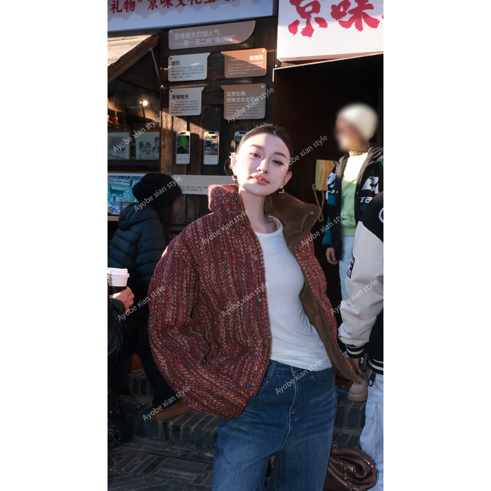 【AYOBE】小贤  气质摩登复古格纹90白鸭绒保暖时髦外套