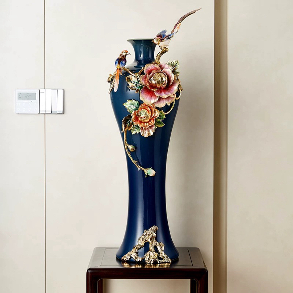 珐琅彩工艺大花瓶创意别墅玄关家居摆件大号轻奢工艺品软装饰品