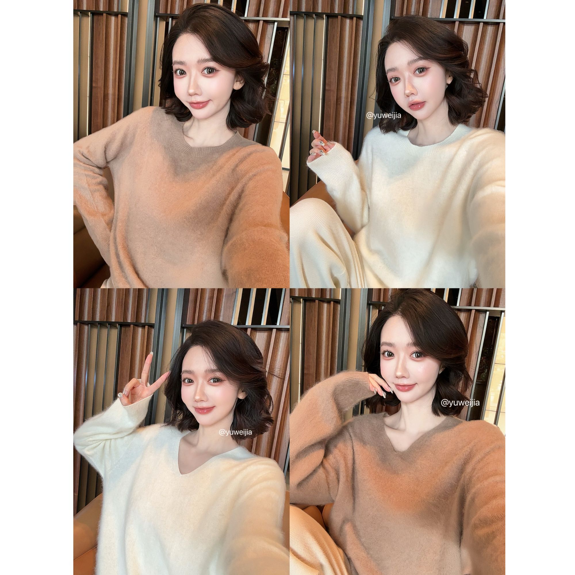 『GTYU』95%绵羊毛5%山羊绒 超柔软 无缝一体拉毛显瘦毛衣外套 6014