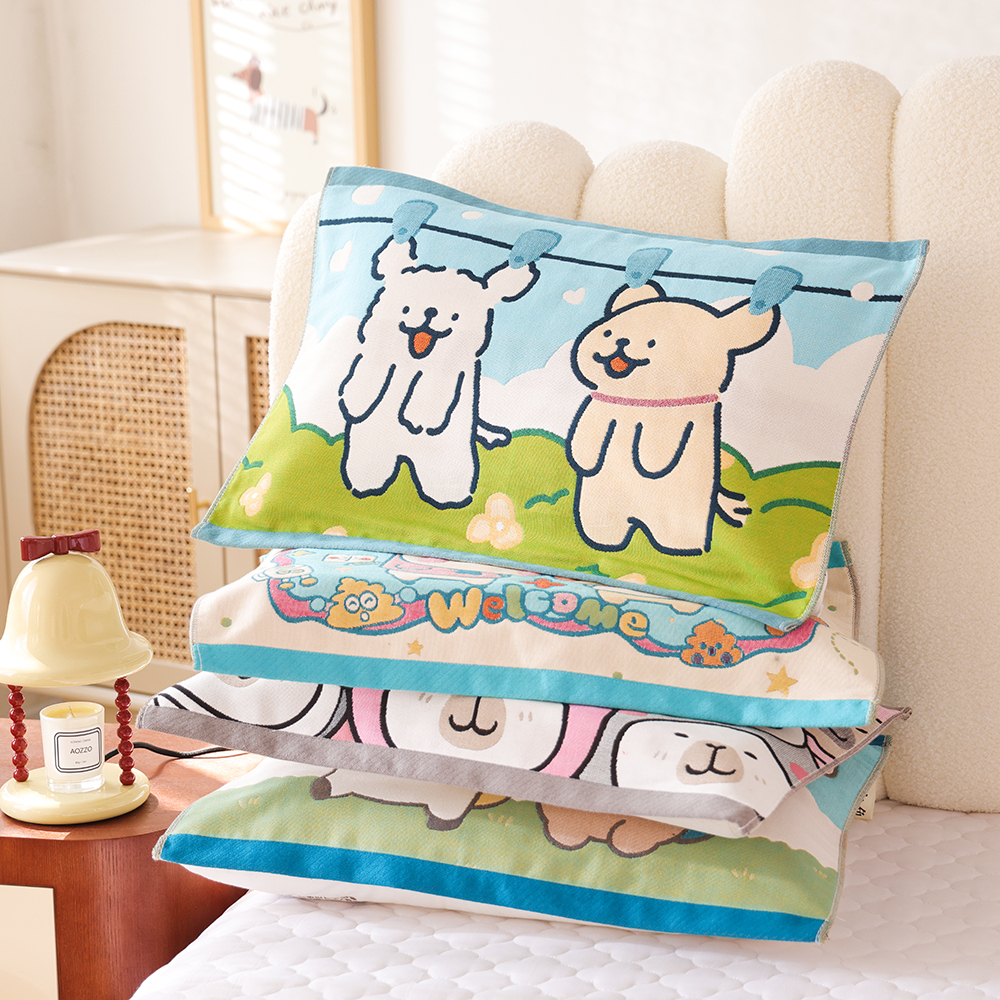 八层加厚儿童纯棉纱布枕巾四季卡通防滑透气家用全棉宝宝枕头盖巾