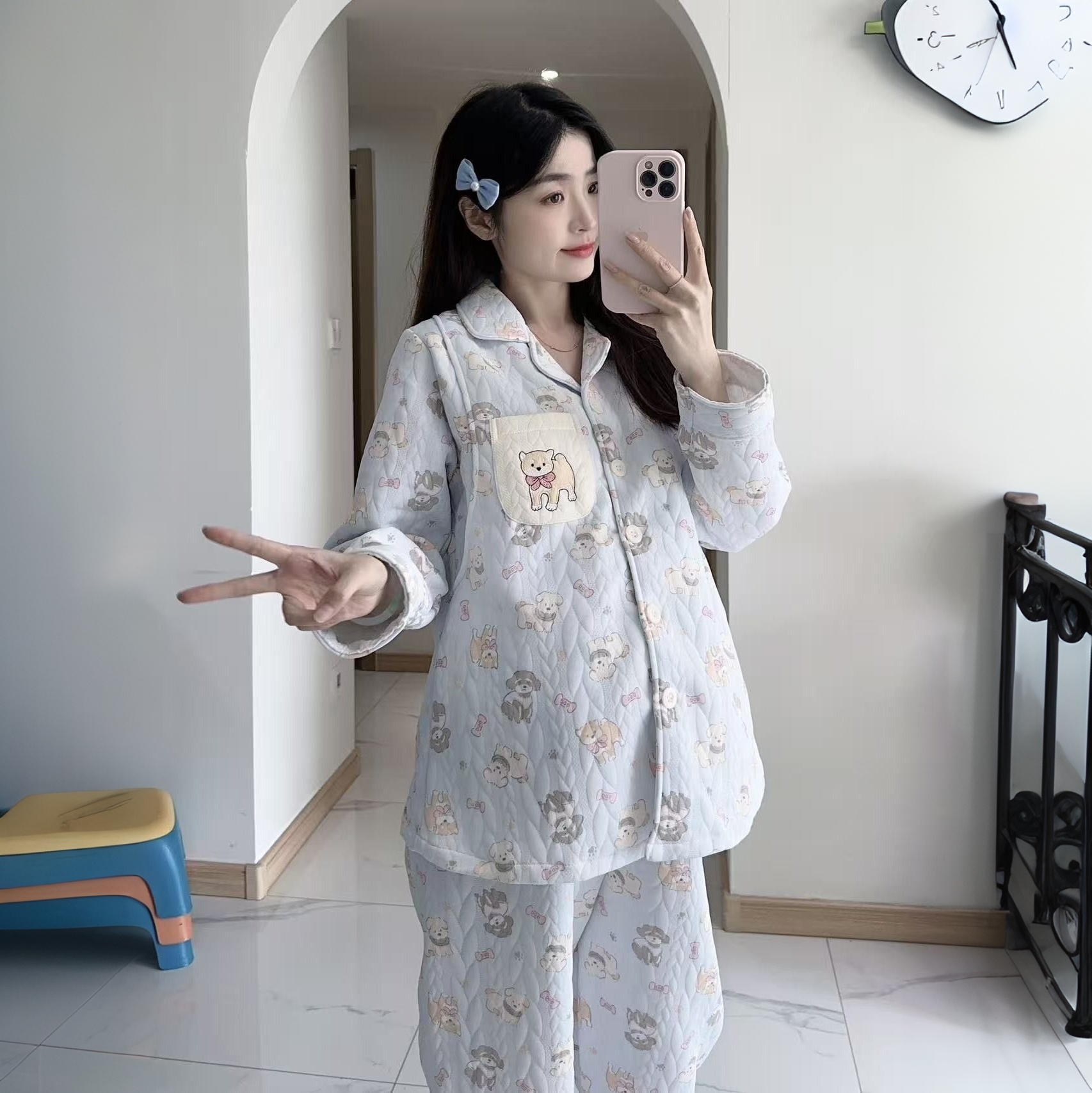 空气棉月子服秋冬小翻领纯棉产后10月哺乳孕妇睡衣加厚产妇家居服