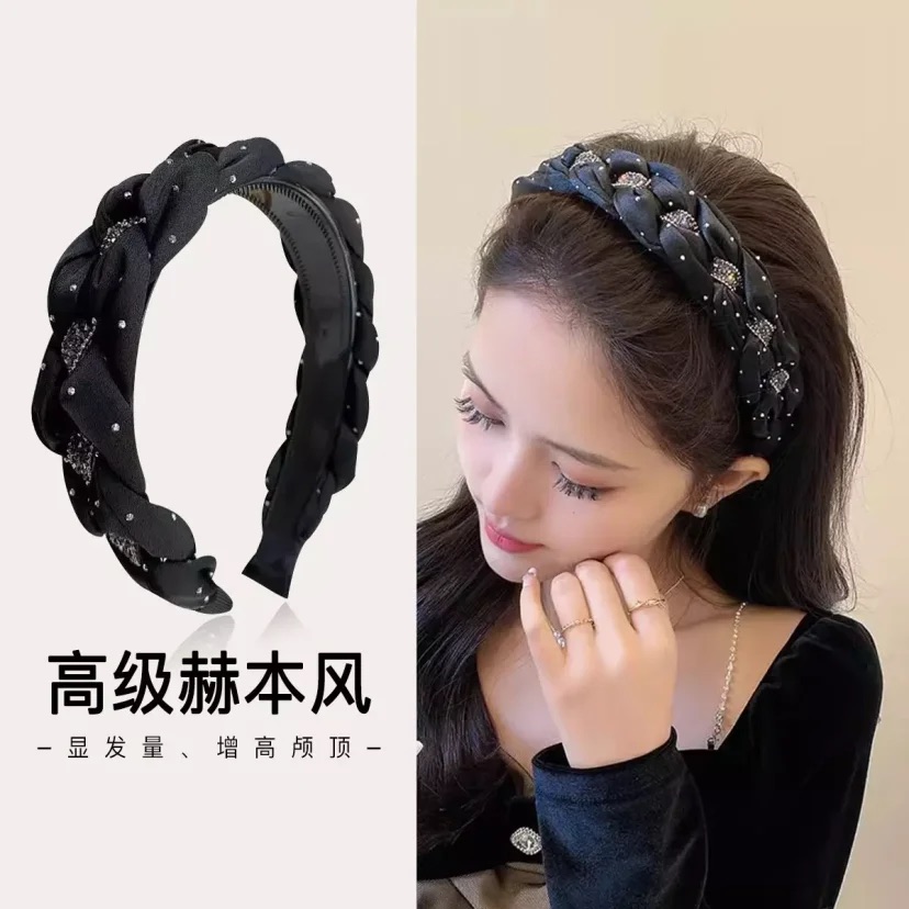 高级感韩系满天星麻花编织发箍女压发洗脸头箍高颅顶带齿防滑发饰